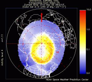 Aurora boreal obseravada el 5 de mayo. Foto: NOAA/POES.