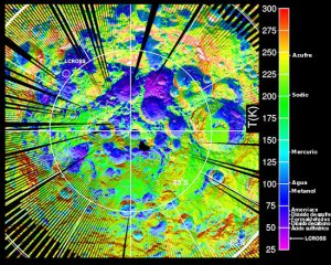 Un mapa de la temperatura superficial del polo sur lunar realizado por la nave LRO. Foto: NASA